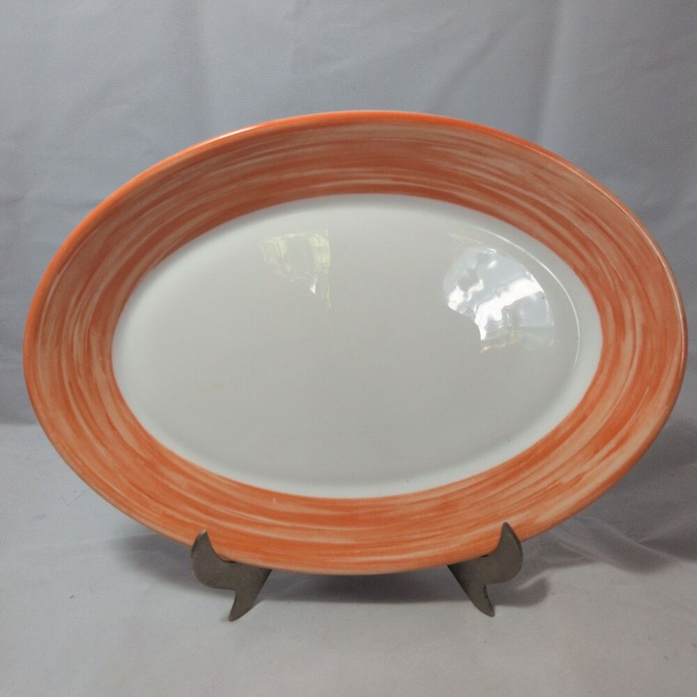 Vintage Arcoroc France Brush Orange 11.75" Oval Platter Tempered Opal Glass